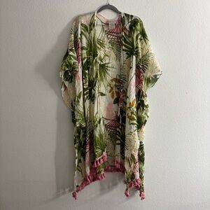 Charlie Paige Women’s 100% Cotton Resort Floral Swim Cover Up Kimono One Size